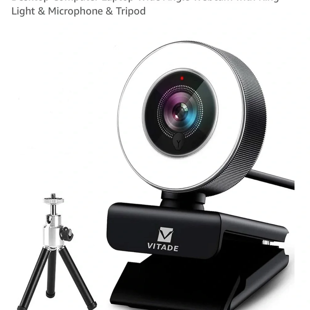 High-Definition Black and Silver Webcam with Tripod